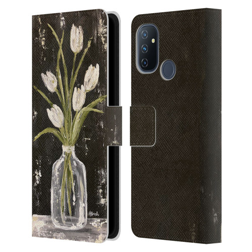 Haley Bush Floral Painting White Tulips In Glass Jar Leather Book Wallet Case Cover For OnePlus Nord N100