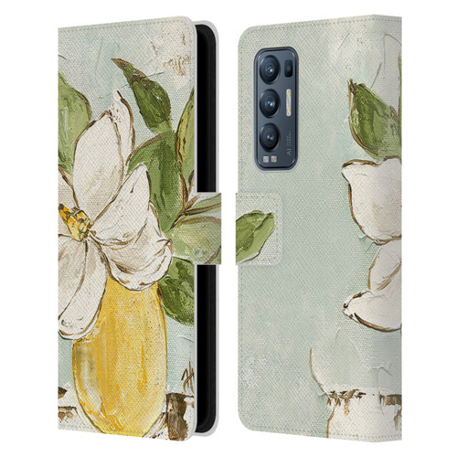 Haley Bush Floral Painting Magnolia Yellow Vase Leather Book Wallet Case Cover For OPPO Find X3 Neo / Reno5 Pro+ 5G