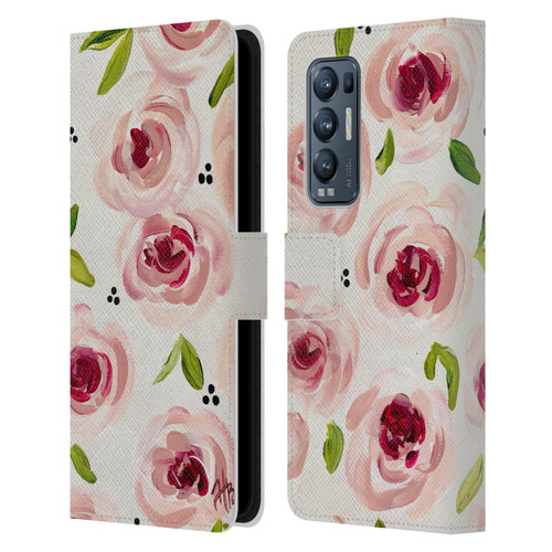 Haley Bush Floral Painting Pink Pattern Leather Book Wallet Case Cover For OPPO Find X3 Neo / Reno5 Pro+ 5G