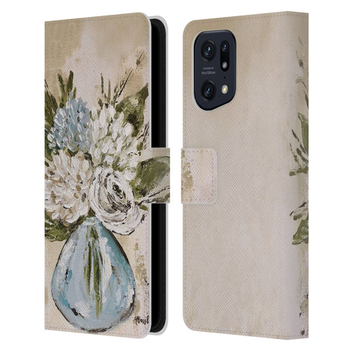 Haley Bush Floral Painting Blue And White Vase Leather Book Wallet Case Cover For OPPO Find X5