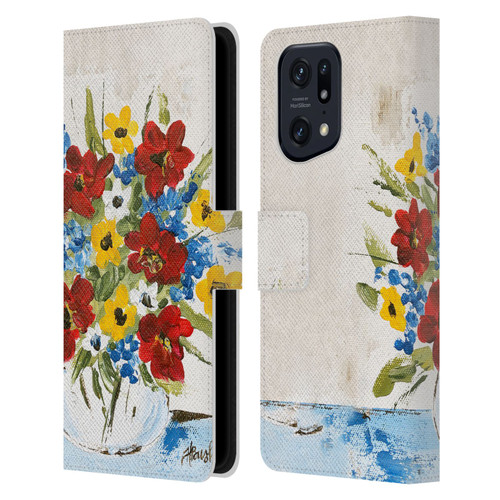 Haley Bush Floral Painting Patriotic Leather Book Wallet Case Cover For OPPO Find X5 Pro