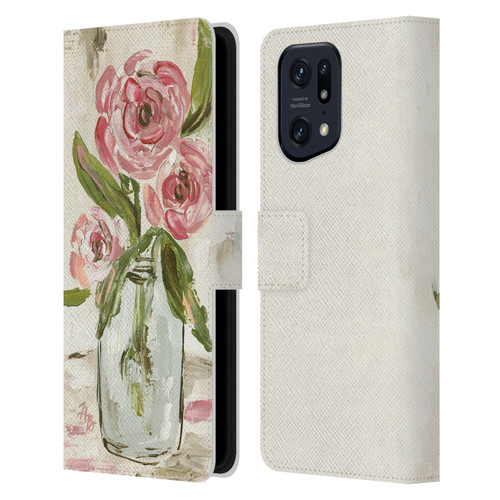 Haley Bush Floral Painting Pink Vase Leather Book Wallet Case Cover For OPPO Find X5 Pro