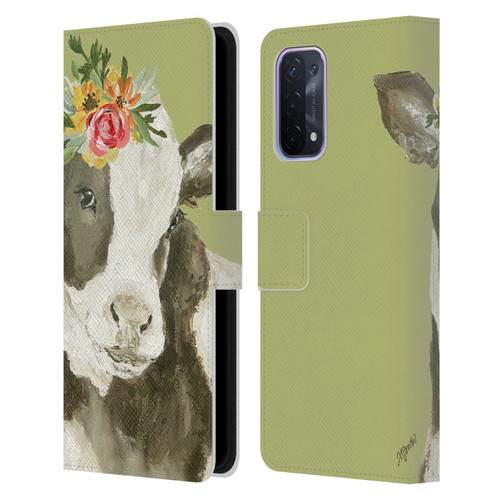 Haley Bush Floral Painting Holstein Cow Leather Book Wallet Case Cover For OPPO A54 5G