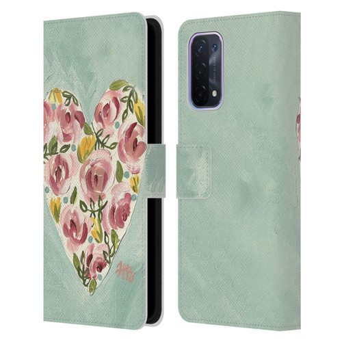 Haley Bush Floral Painting Valentine Heart Leather Book Wallet Case Cover For OPPO A54 5G