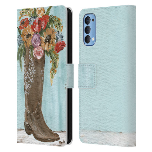 Haley Bush Floral Painting Boot Leather Book Wallet Case Cover For OPPO Reno 4 5G
