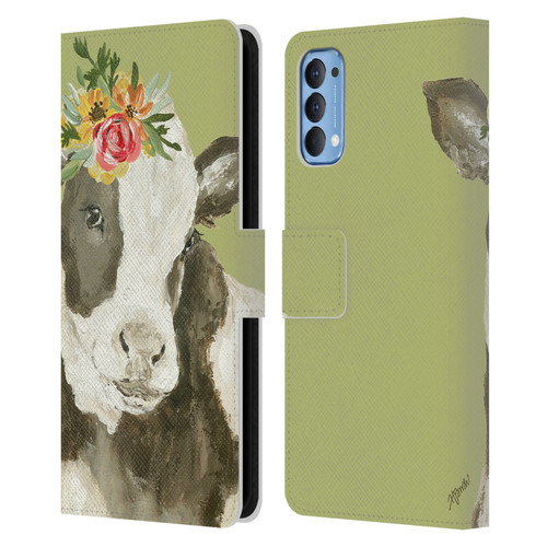 Haley Bush Floral Painting Holstein Cow Leather Book Wallet Case Cover For OPPO Reno 4 5G
