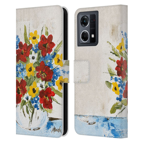 Haley Bush Floral Painting Patriotic Leather Book Wallet Case Cover For OPPO Reno8 4G