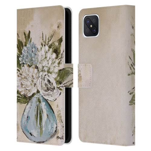 Haley Bush Floral Painting Pink Vase Leather Book Wallet Case Cover For OPPO Reno4 Z 5G