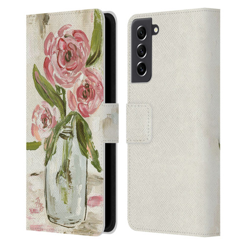 Haley Bush Floral Painting Pink Vase Leather Book Wallet Case Cover For Samsung Galaxy S21 FE 5G