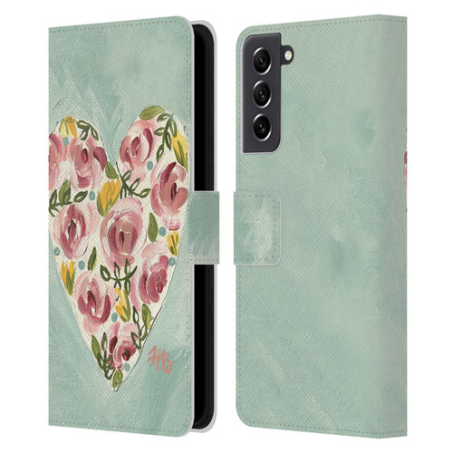 Haley Bush Floral Painting Valentine Heart Leather Book Wallet Case Cover For Samsung Galaxy S21 FE 5G