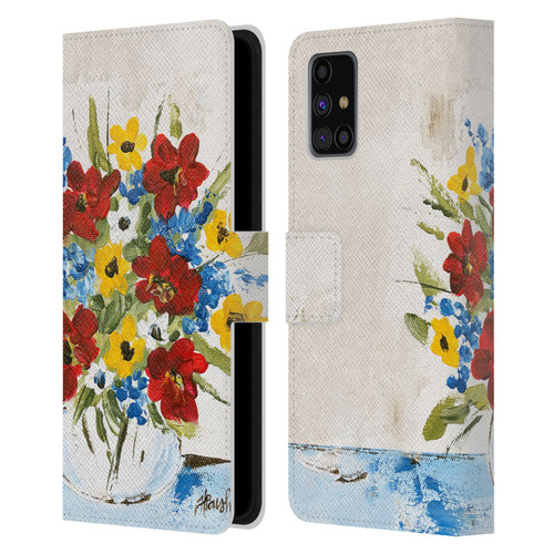 Haley Bush Floral Painting Patriotic Leather Book Wallet Case Cover For Samsung Galaxy M31s (2020)