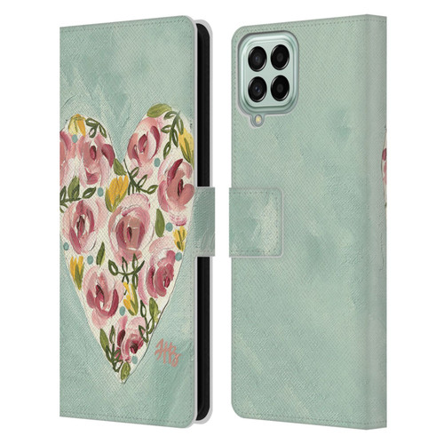 Haley Bush Floral Painting Valentine Heart Leather Book Wallet Case Cover For Samsung Galaxy M53 (2022)