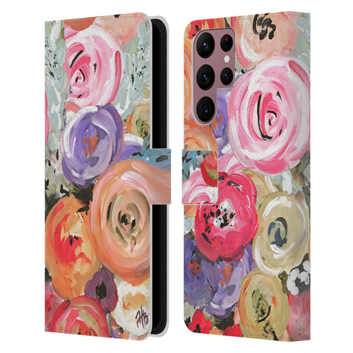 Haley Bush Floral Painting Colorful Leather Book Wallet Case Cover For Samsung Galaxy S22 Ultra 5G