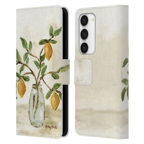 Haley Bush Floral Painting Lemon Branch Vase Leather Book Wallet Case Cover For Samsung Galaxy S23 5G