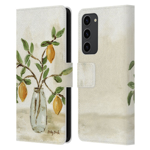 Haley Bush Floral Painting Lemon Branch Vase Leather Book Wallet Case Cover For Samsung Galaxy S23+ 5G