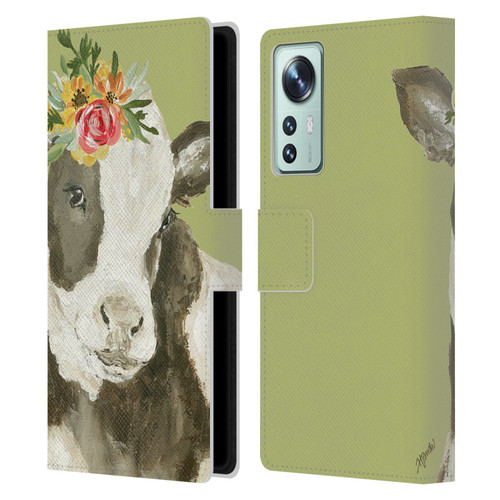 Haley Bush Floral Painting Holstein Cow Leather Book Wallet Case Cover For Xiaomi 12