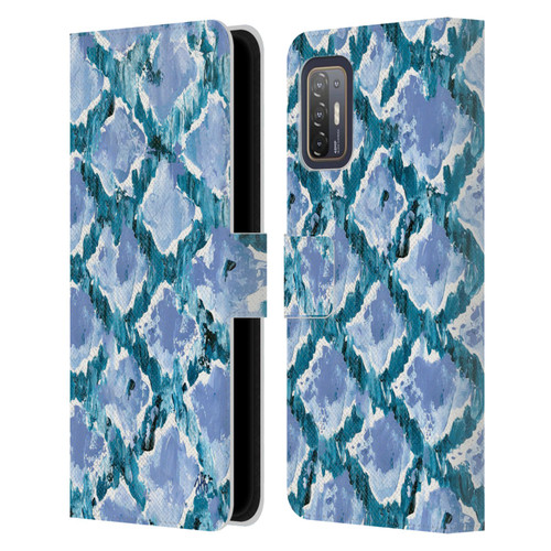 Haley Bush Pattern Painting Blue Diamond Leather Book Wallet Case Cover For HTC Desire 21 Pro 5G