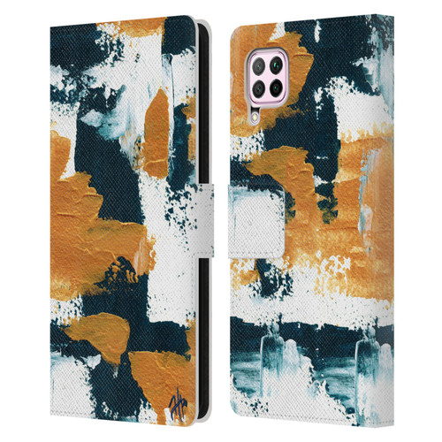 Haley Bush Pattern Painting Abstract Navy Gold White Leather Book Wallet Case Cover For Huawei Nova 6 SE / P40 Lite