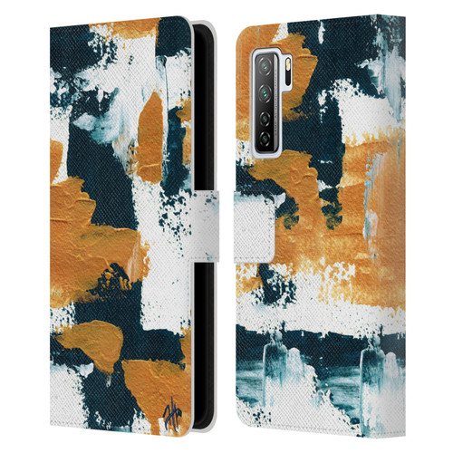 Haley Bush Pattern Painting Abstract Navy Gold White Leather Book Wallet Case Cover For Huawei Nova 7 SE/P40 Lite 5G