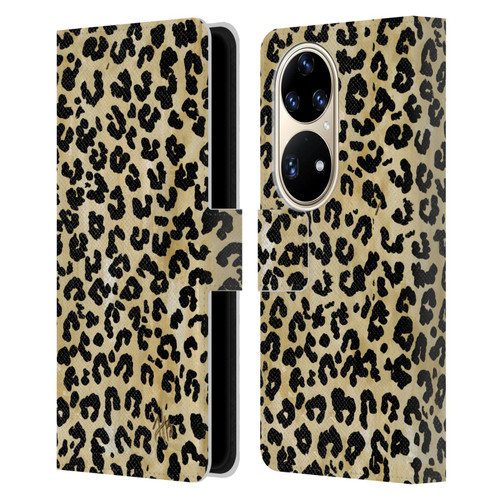 Haley Bush Pattern Painting Leopard Print Leather Book Wallet Case Cover For Huawei P50 Pro