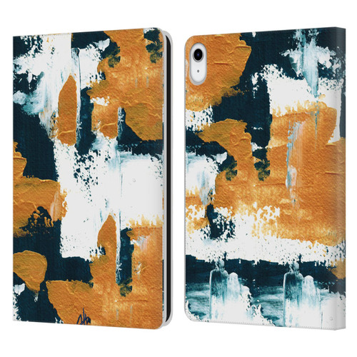 Haley Bush Pattern Painting Abstract Navy Gold White Leather Book Wallet Case Cover For Apple iPad 10.9 (2022)