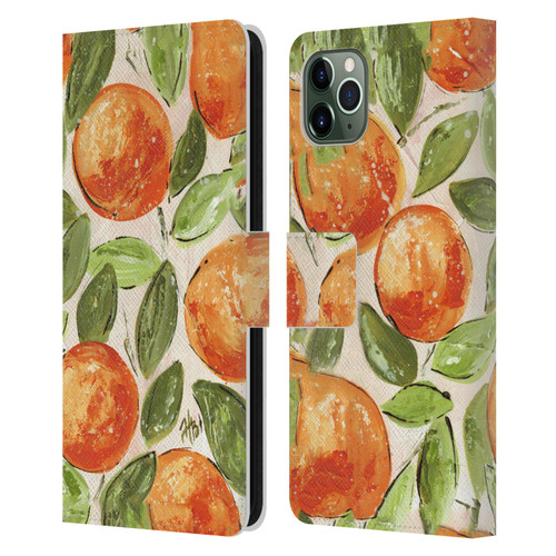 Haley Bush Pattern Painting Orange Splash Leather Book Wallet Case Cover For Apple iPhone 11 Pro Max