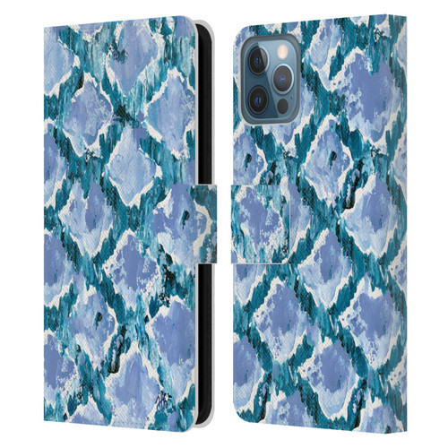 Haley Bush Pattern Painting Blue Diamond Leather Book Wallet Case Cover For Apple iPhone 12 / iPhone 12 Pro