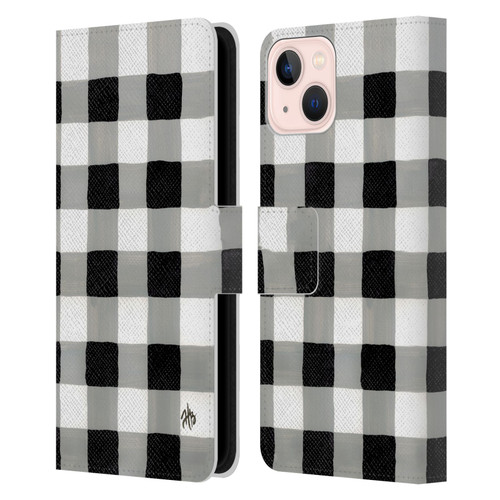 Haley Bush Pattern Painting Buffalo Check Black Leather Book Wallet Case Cover For Apple iPhone 13