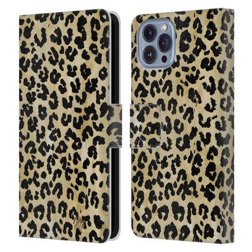 Haley Bush Pattern Painting Leopard Print Leather Book Wallet Case Cover For Apple iPhone 14