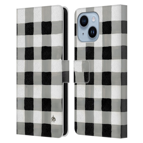 Haley Bush Pattern Painting Buffalo Check Black Leather Book Wallet Case Cover For Apple iPhone 14 Plus