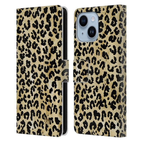 Haley Bush Pattern Painting Leopard Print Leather Book Wallet Case Cover For Apple iPhone 14 Plus