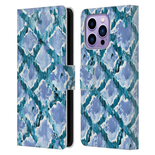 Haley Bush Pattern Painting Blue Diamond Leather Book Wallet Case Cover For Apple iPhone 14 Pro Max