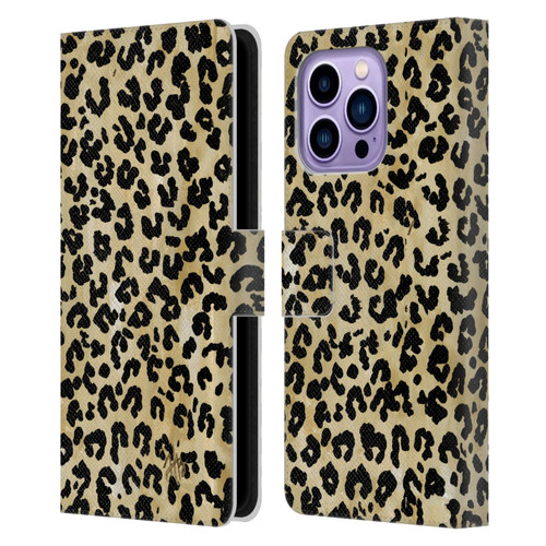 Haley Bush Pattern Painting Leopard Print Leather Book Wallet Case Cover For Apple iPhone 14 Pro Max