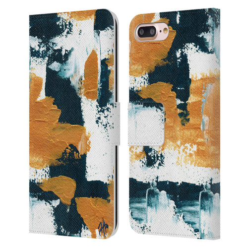Haley Bush Pattern Painting Abstract Navy Gold White Leather Book Wallet Case Cover For Apple iPhone 7 Plus / iPhone 8 Plus