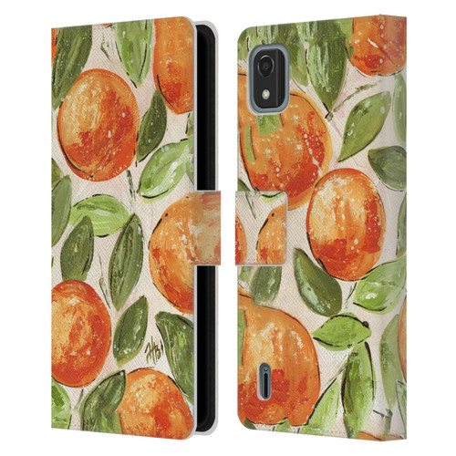 Haley Bush Pattern Painting Orange Splash Leather Book Wallet Case Cover For Nokia C2 2nd Edition