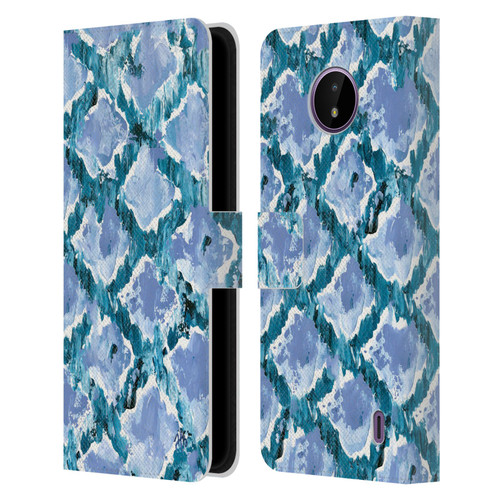 Haley Bush Pattern Painting Blue Diamond Leather Book Wallet Case Cover For Nokia C10 / C20