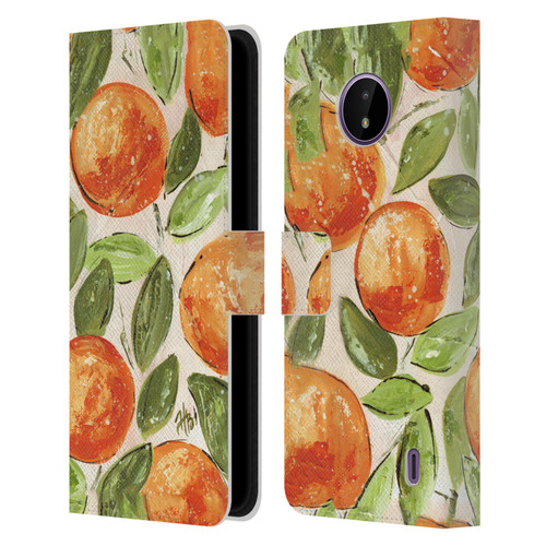 Haley Bush Pattern Painting Orange Splash Leather Book Wallet Case Cover For Nokia C10 / C20