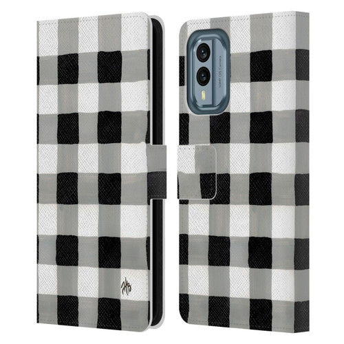 Haley Bush Pattern Painting Buffalo Check Black Leather Book Wallet Case Cover For Nokia X30