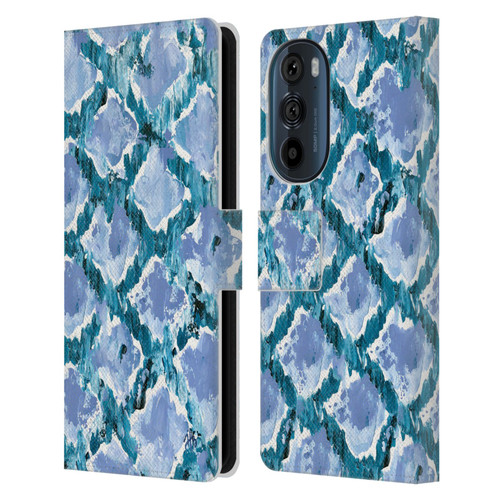 Haley Bush Pattern Painting Blue Diamond Leather Book Wallet Case Cover For Motorola Edge 30