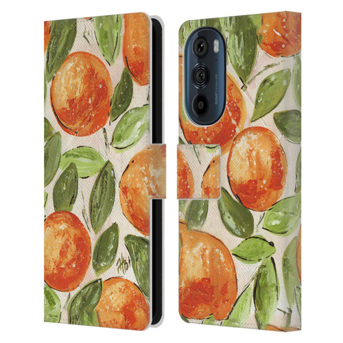 Haley Bush Pattern Painting Orange Splash Leather Book Wallet Case Cover For Motorola Edge 30