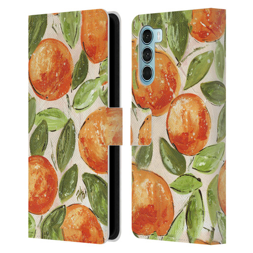 Haley Bush Pattern Painting Orange Splash Leather Book Wallet Case Cover For Motorola Edge S30 / Moto G200 5G