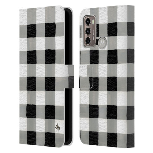 Haley Bush Pattern Painting Buffalo Check Black Leather Book Wallet Case Cover For Motorola Moto G60 / Moto G40 Fusion