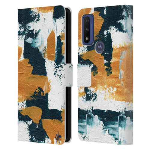 Haley Bush Pattern Painting Abstract Navy Gold White Leather Book Wallet Case Cover For Motorola G Pure