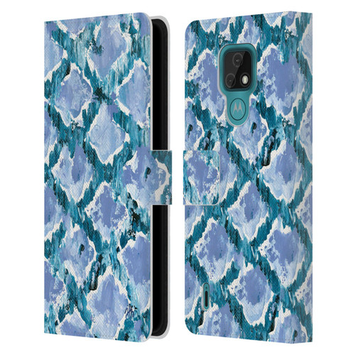 Haley Bush Pattern Painting Blue Diamond Leather Book Wallet Case Cover For Motorola Moto E7