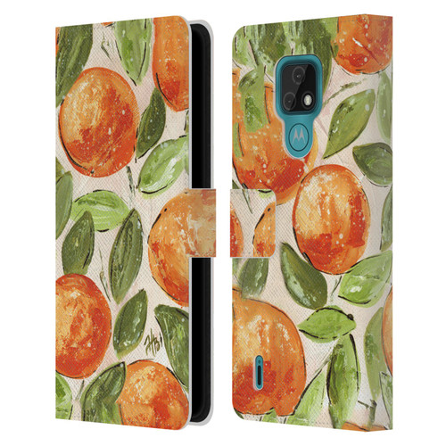 Haley Bush Pattern Painting Orange Splash Leather Book Wallet Case Cover For Motorola Moto E7