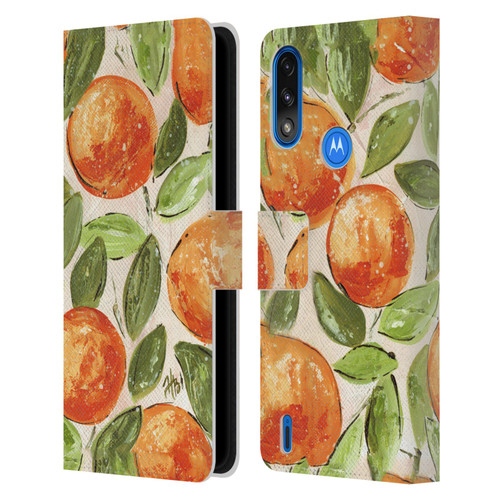 Haley Bush Pattern Painting Orange Splash Leather Book Wallet Case Cover For Motorola Moto E7 Power / Moto E7i Power