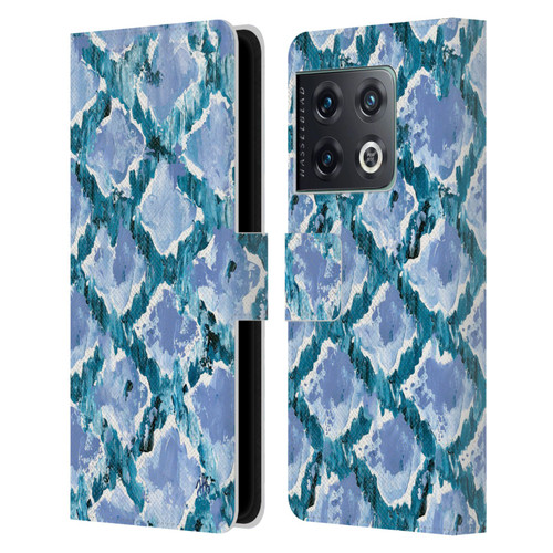 Haley Bush Pattern Painting Blue Diamond Leather Book Wallet Case Cover For OnePlus 10 Pro