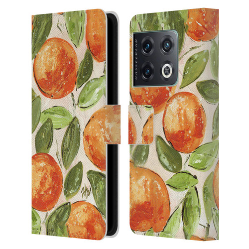 Haley Bush Pattern Painting Orange Splash Leather Book Wallet Case Cover For OnePlus 10 Pro