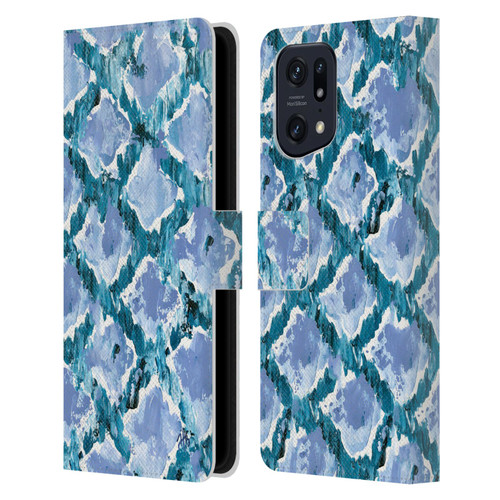 Haley Bush Pattern Painting Blue Diamond Leather Book Wallet Case Cover For OPPO Find X5