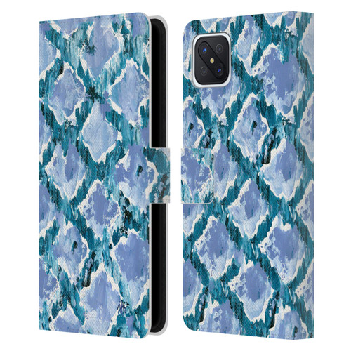 Haley Bush Pattern Painting Blue Diamond Leather Book Wallet Case Cover For OPPO Reno4 Z 5G